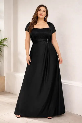 Vestido largo negro con bolero talla grande de fiesta