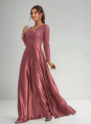 Vestido Fiesta Largo Matrimonio Lentejuelas Mangas  Ep 421