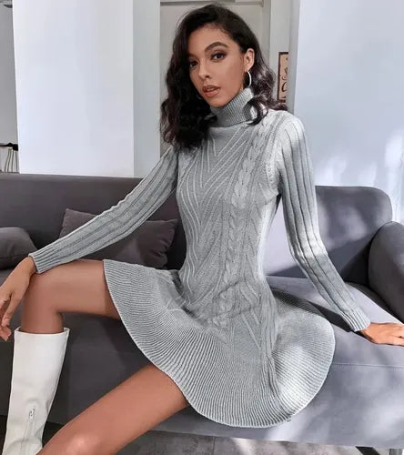 Vestido De Punto Cuello Alto Jersey  Vt 07 Gris M