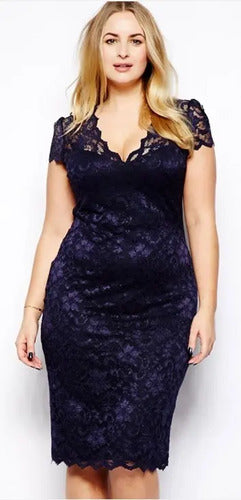 Vestido Azul De Encajes Modelo Ve 49 Azul Oscuro L