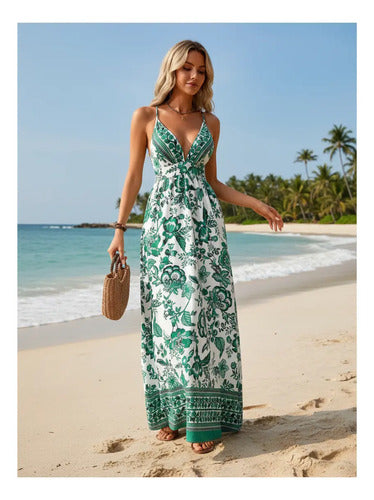 Vestido Largo Bohemio Playa Estampado Floral Verano