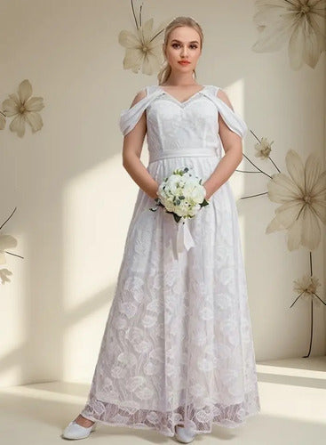 Vestido Novia Encaje Hombros Descubiertos Talla Grande Ns 17