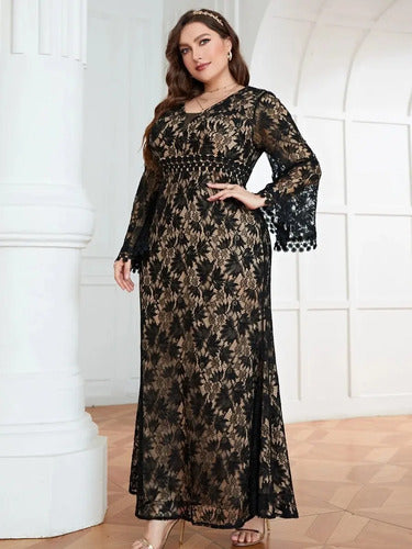 Vestido Fiesta Largo Matrimonio Talla Grande Ep 429 Negro 3xl