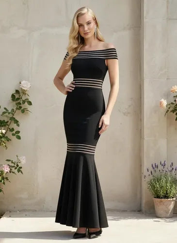 Vestido largo multicolor sirena cuello bote