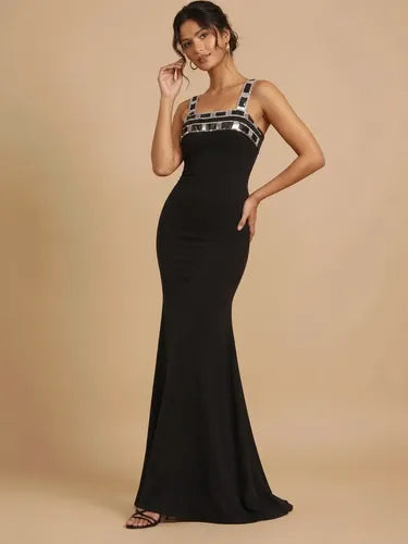 Vestido largo negro corte sirena sin mangas