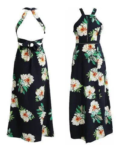 Vestido Maxi Largo Bohemio Azul Blanco Playero Vd 82