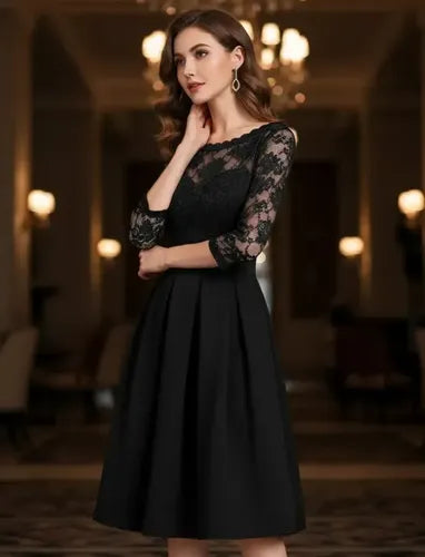 Vestido Fiesta Gala Boda Negro Manga 3/4 Va 329 Negro L