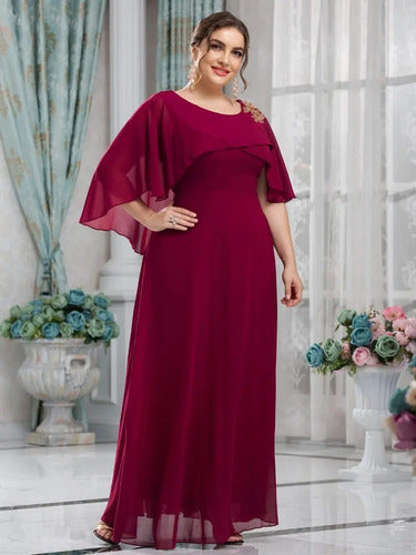 Vestido Fiesta Largo Talla Grande Manga Capa Ep 438