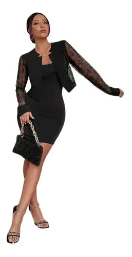 Bolero Blazer Tapado Fiesta Encaje Abierto Bb 09 Negro S