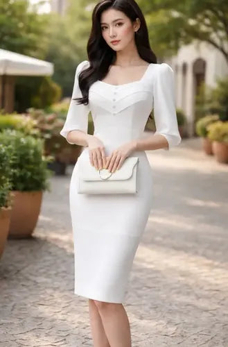 Vestido Formal Blanco Novia Civil Cóctel Hq 19