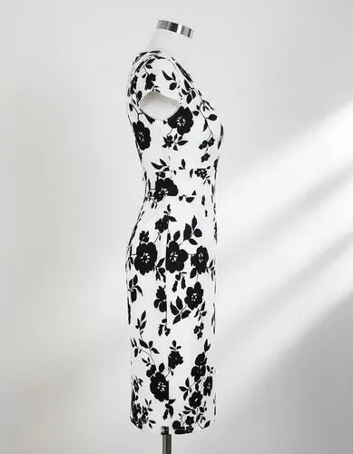 Vestido Blanco Con Flores Negros Gk 14 Blanco 6
