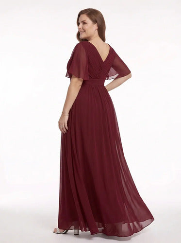 Vestido evasé largo al tobillo burdeo talla grande