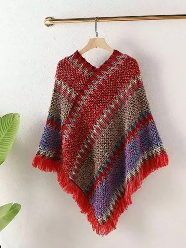 Poncho Tejido Chal De Punto Tapado Mujer