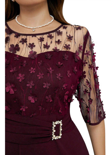 Vestido Fiesta Talla Grande Cuello Redondo Mangas
