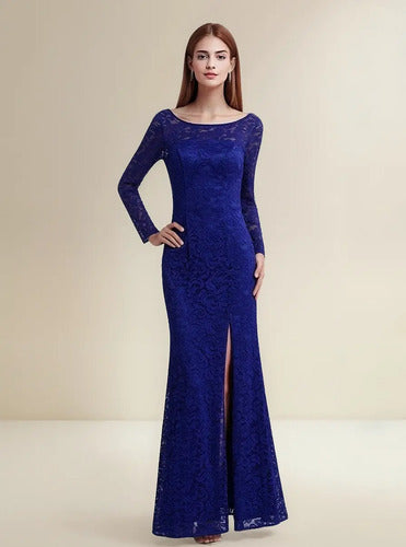 Vestido Fiesta Encaje Largo Ajustado Manga Larga Ep 92
