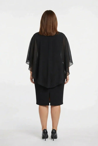 Vestido midi manga capa talla grande