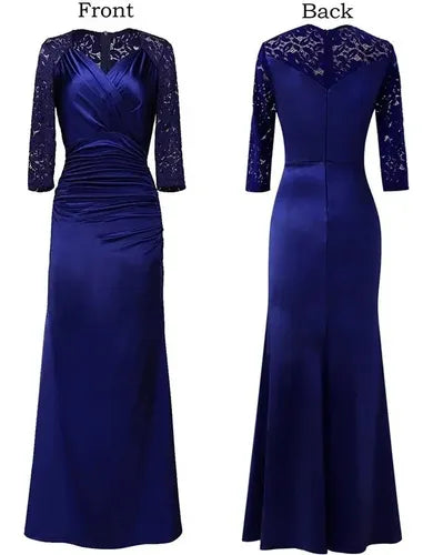 Vestido Fiesta Largo Azul Satinado  Va 405