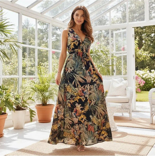 Vestido Largo Bohemio Playa Estampado Floral Verano
