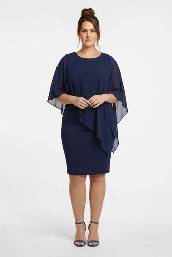 Vestido midi multicolor manga capa evasé talla grande