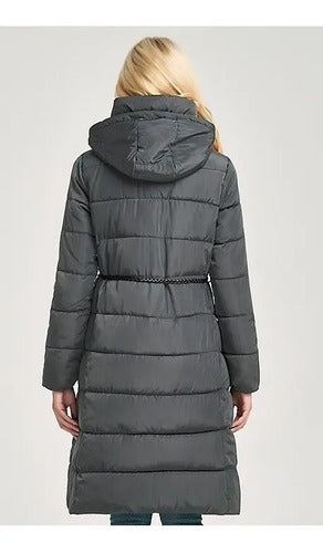 Parka Mujer Acolchada Con Cinturón Y Capuchón Gris Gris S
