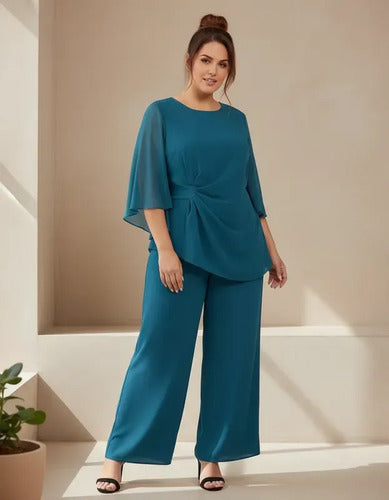 Conjunto 2 piezas azul blusón y pantalón talla grande