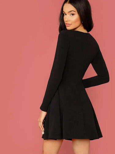 Vestido Coctel Corte Campana Manga Larga Va 524 Negro M