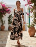 Vestido Bohemio Estampado Tropical Hombro Descubierto Vd 111 Negro S