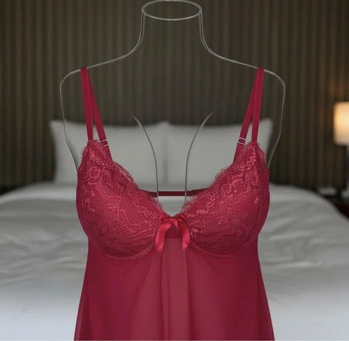 Camisón Y Bata Lencería Set De Pijama Babydolls Pj 13 Rojo Xl