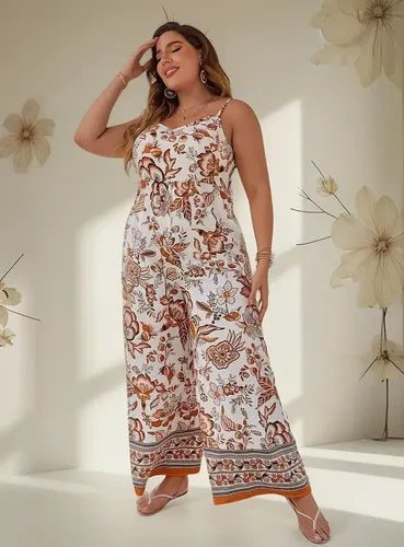 Entero Jumpsuit Mono Estampado Talla Grande Vg 210 Naranja Claro Xl