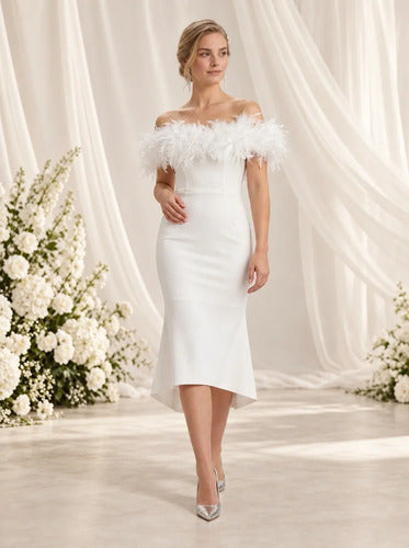Vestido midi blanco corte princesa strapless