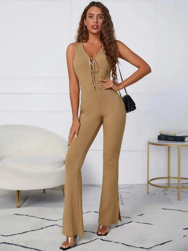 Entero Jumpsuit Mono Mameluco Canalé El 108 Marrón S