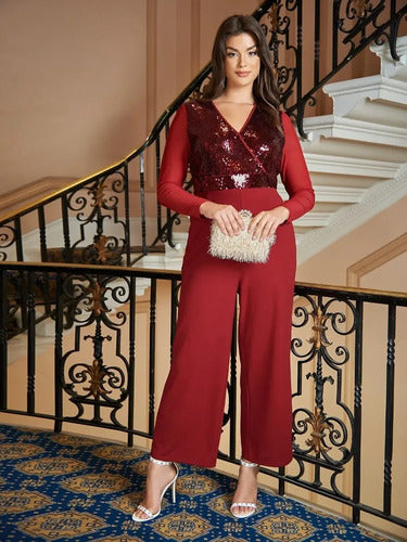 Entero Jumpsuit Mono Fiesta Lentejuelas Talla Grande Vg 122