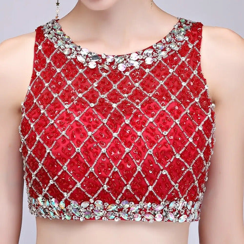 Vestido Graduación Crop Top Falda Ep 309 Beige 4