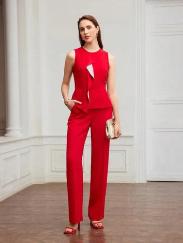 Pantalon Mujer  Elegante Bolsillos Pt 15 Rojo Xs