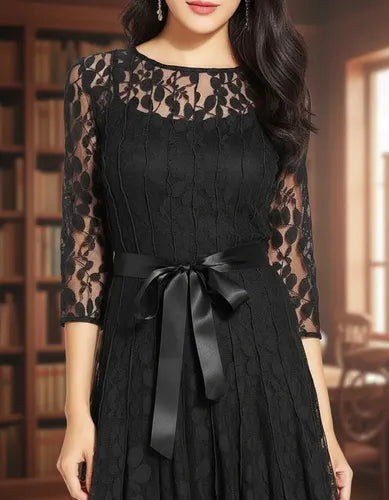 Vestido Negro De Encajes Ve 61 Negro 40