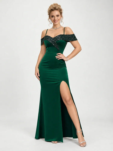 Vestido Largo Sirena Lentejuelas Escote Corazón