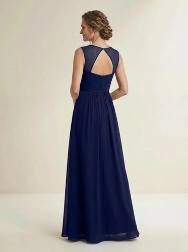 Vestido largo de gala de gasa escote V