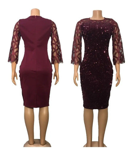 Vestido De Fiesta Con Lentejuela Vg 78 Rojo M