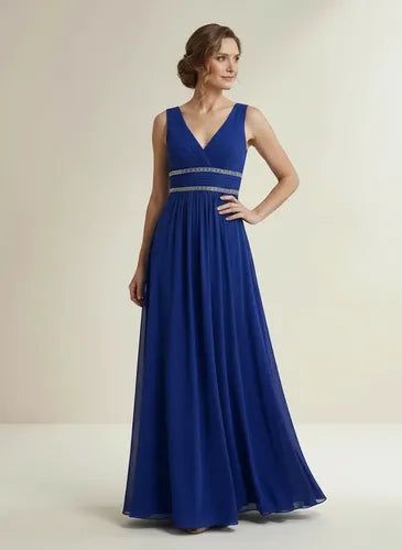 Vestido largo de gala de gasa escote V