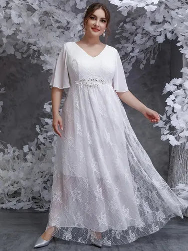 Vestido Novia Largo Manga Encaje Talla Grande Ns 10
