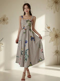 Vestido Estampado Forrado Espalda Descubierta Calidad Vd 87 Beige Xl