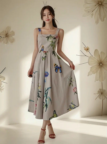 Vestido Estampado Forrado Espalda Descubierta Calidad Vd 87 Beige Xl