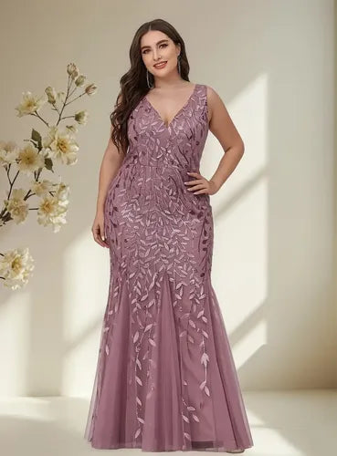 Vestido Fiesta Lentejuela Sirena Tul Talla Grande Ep 143