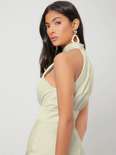 Elegante Vestido Cuello Halter Va 489 Beige S