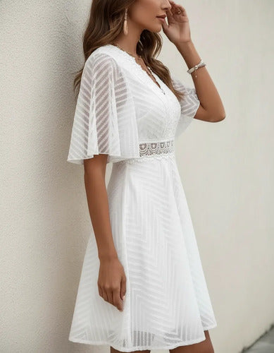 Vestido Formal Blanco Corto Novia Civil Cóctel Hq 15