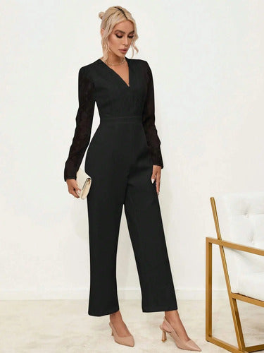 Entero Jumpsuit Mono Negro Fiesta Cadera Ancha El 107 Negro S