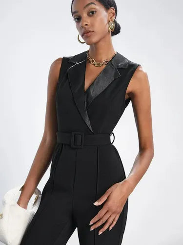 Entero Jumpsuit Mono Negro Fiesta Con Cinturón El 166 Negro L