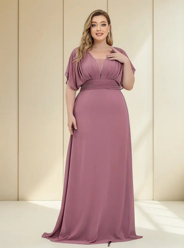 Vestido Fiesta Largo Gasa Talla Grande Manga  Ep 189