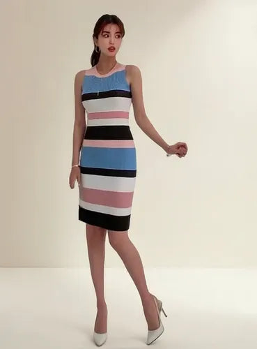 Vestido Punto Canalé Hilo Ajustado Lapiz Jersey Va 440 Multicolor Única