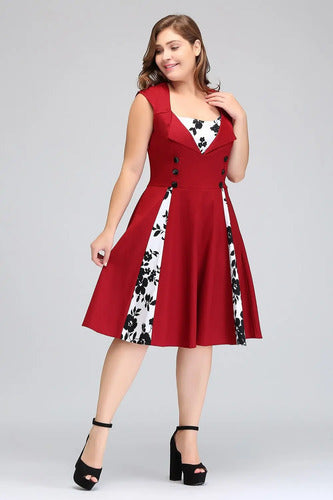 Vestido Vintage Pin Up, Burdeo Negro Años 50 Va 270